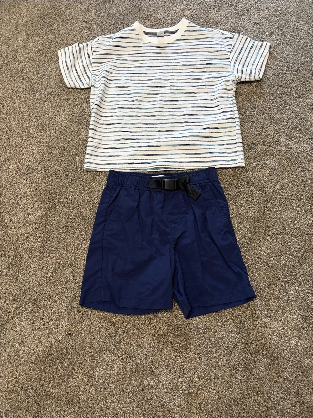 Old Navy Navy Shorts and Striped Tee Kids Set